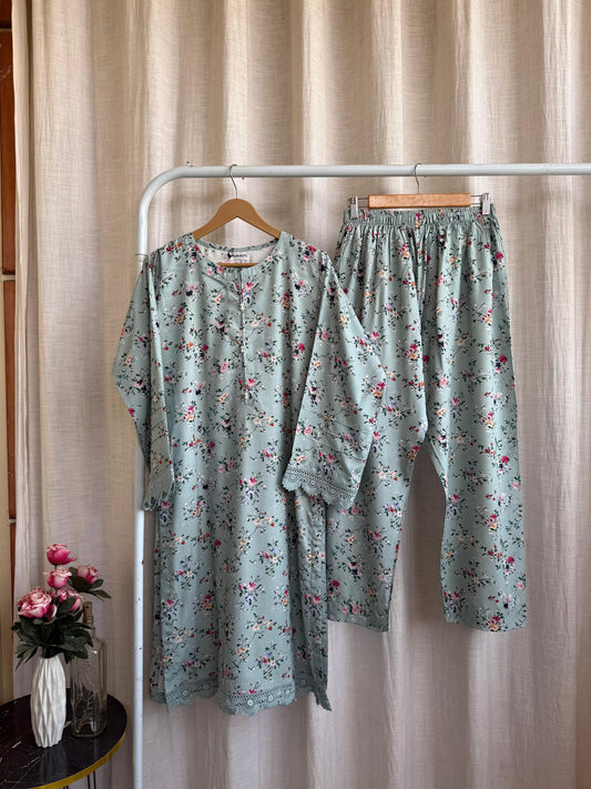 🌸 Sage Blossom Floral Co-Ord Set