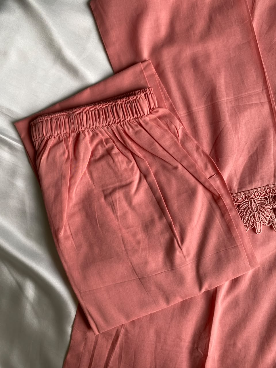 Peach Pink Solid Seamless 2 Piece Suit