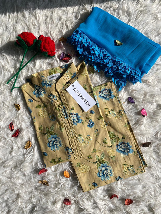 Beige Blue Blossom 3PC Set