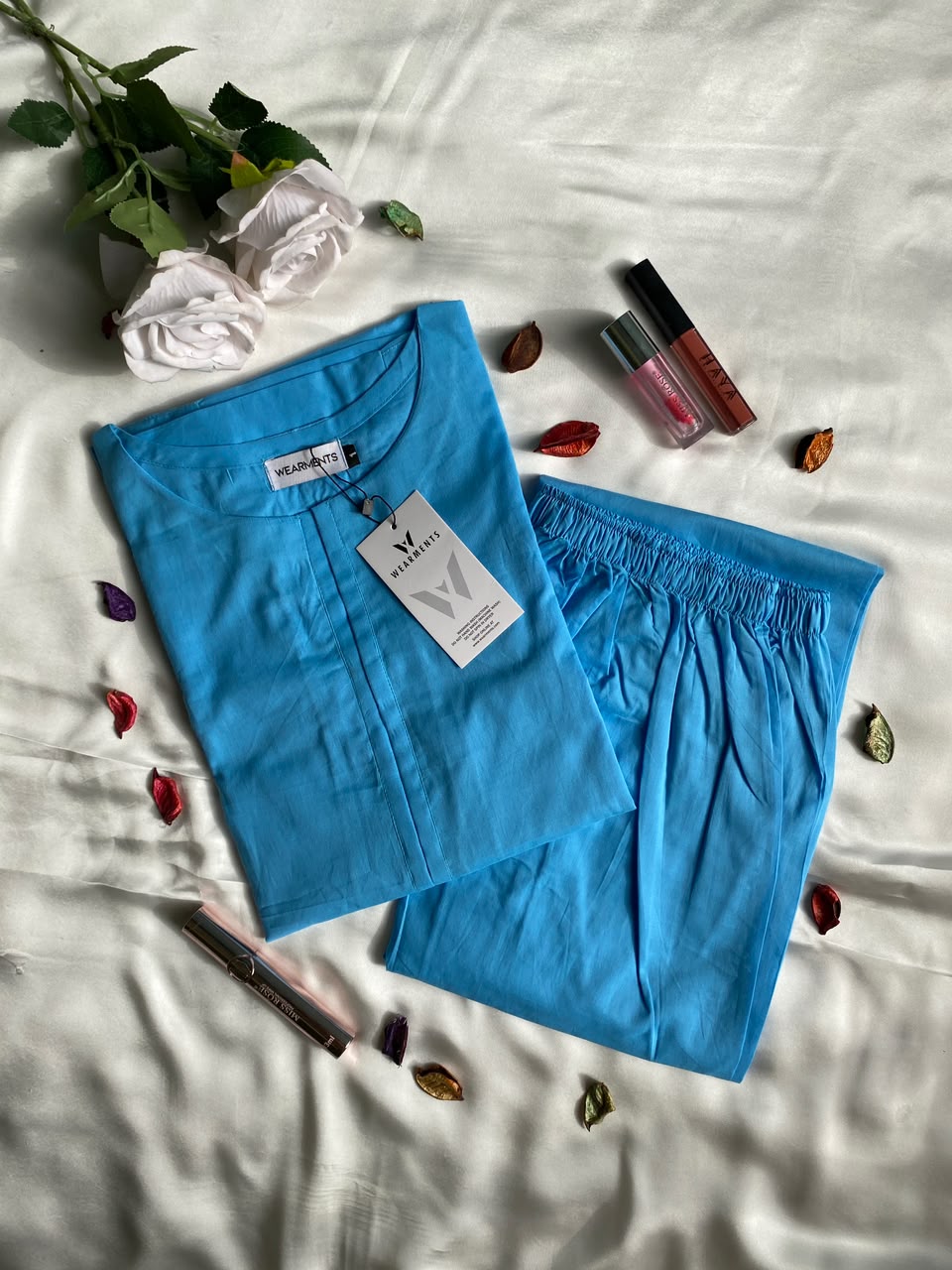 Sky Blue Solid Seamless 2 Piece Suit