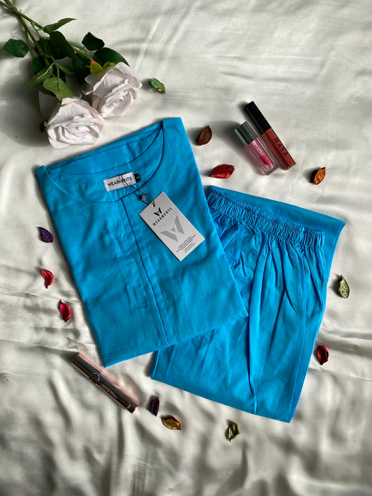 Sky Blue Solid Seamless 2 Piece Suit