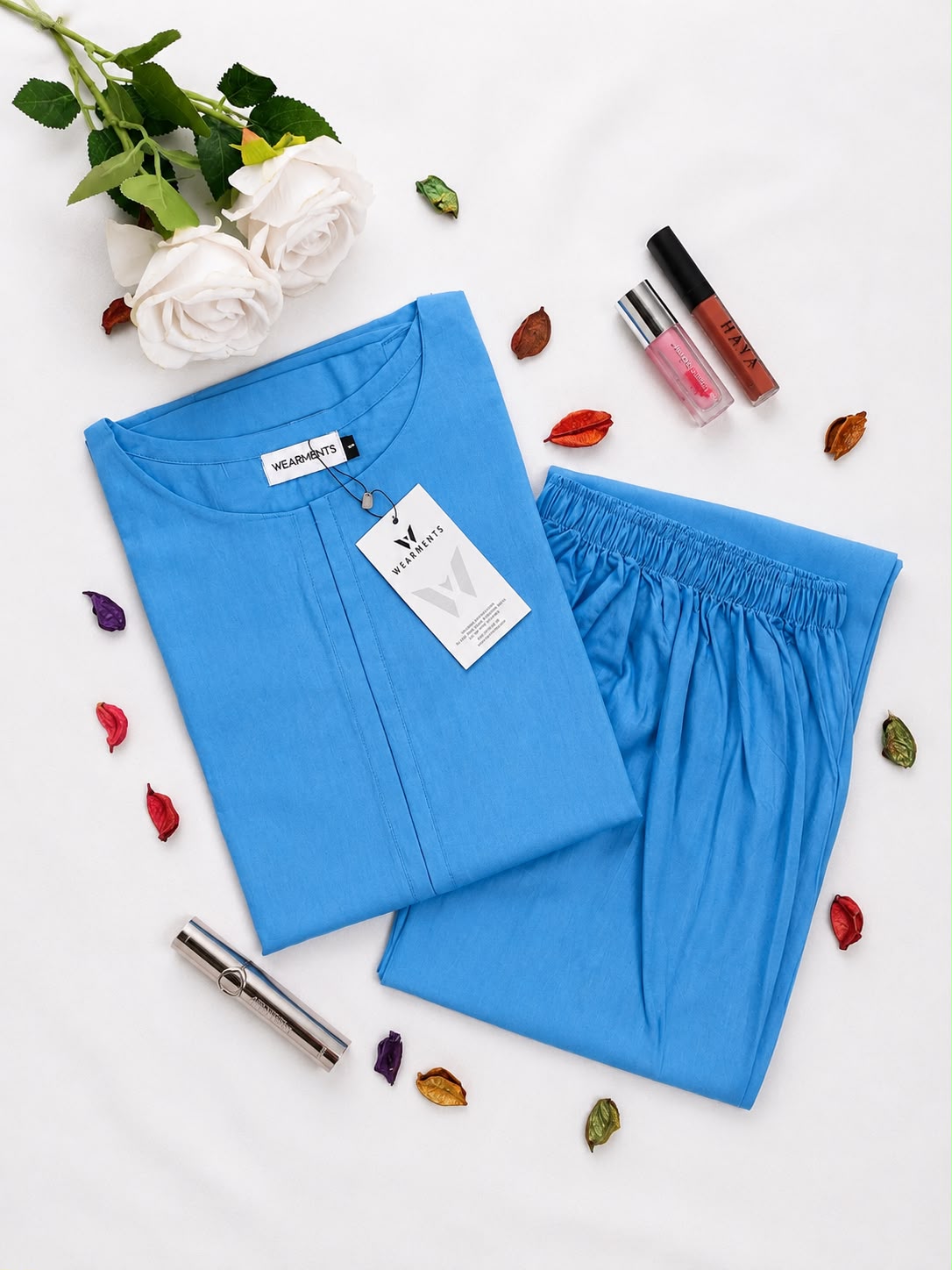 Sky Blue Solid Seamless 2 Piece Suit