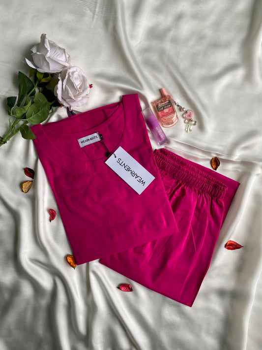 Fuchsia Pink Solid Summer Lawn Co-Ord Set