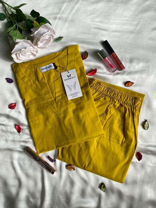 Mustard Yellow Solid Seamless 2 Piece Suit