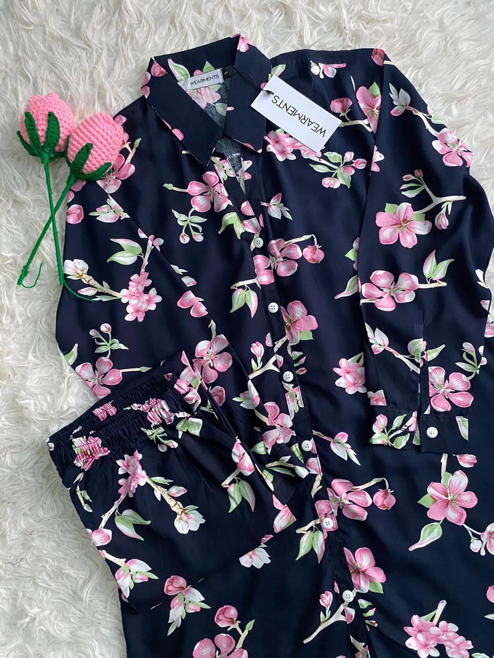 Navy Blossom Luxe Co-Ord Set