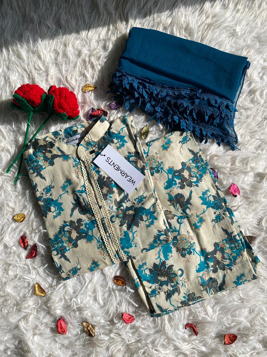 Ivory Teal Bloom 3PC Set