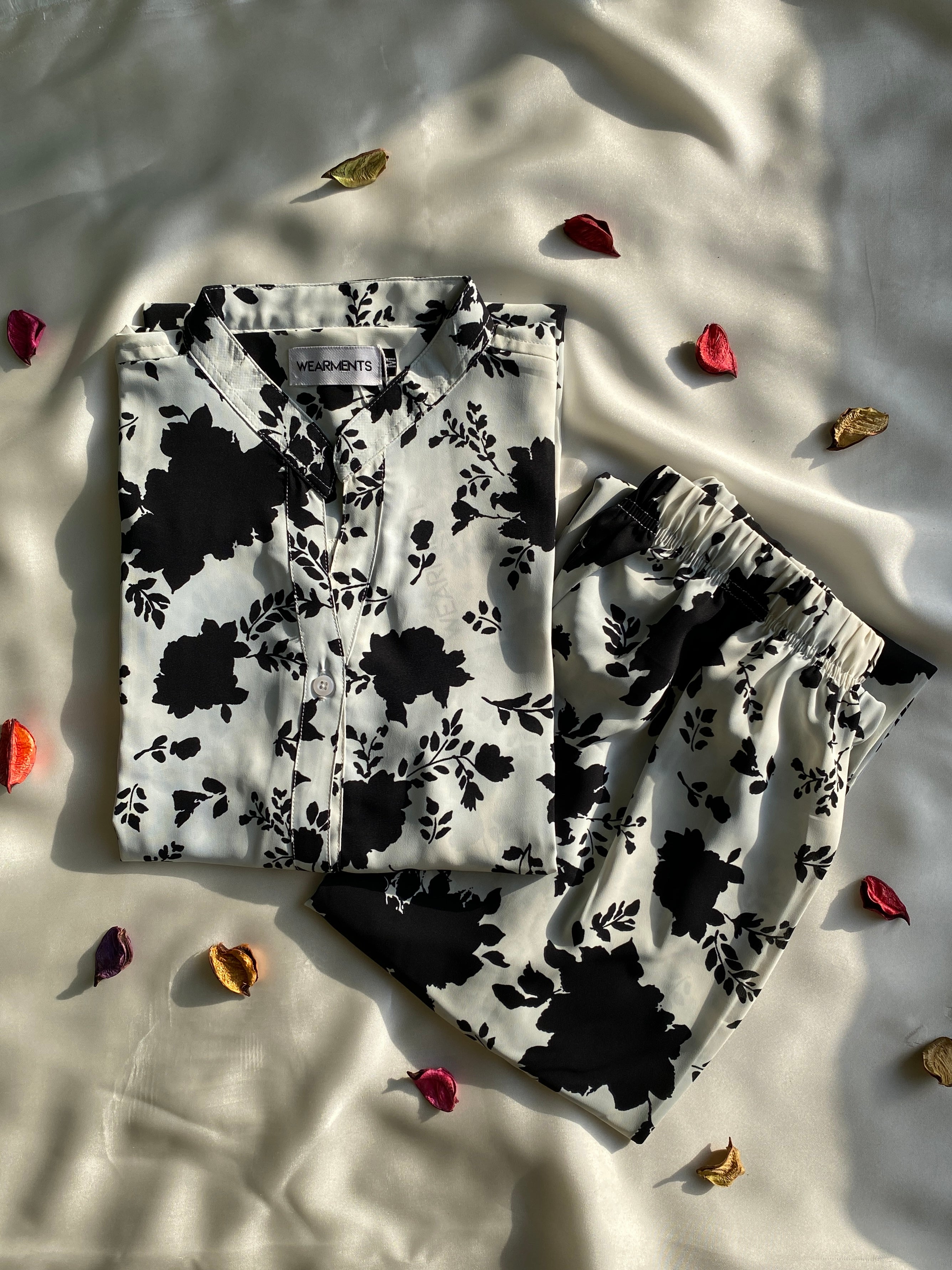 Black & White Floral Winter Crepe Co-Ord Set