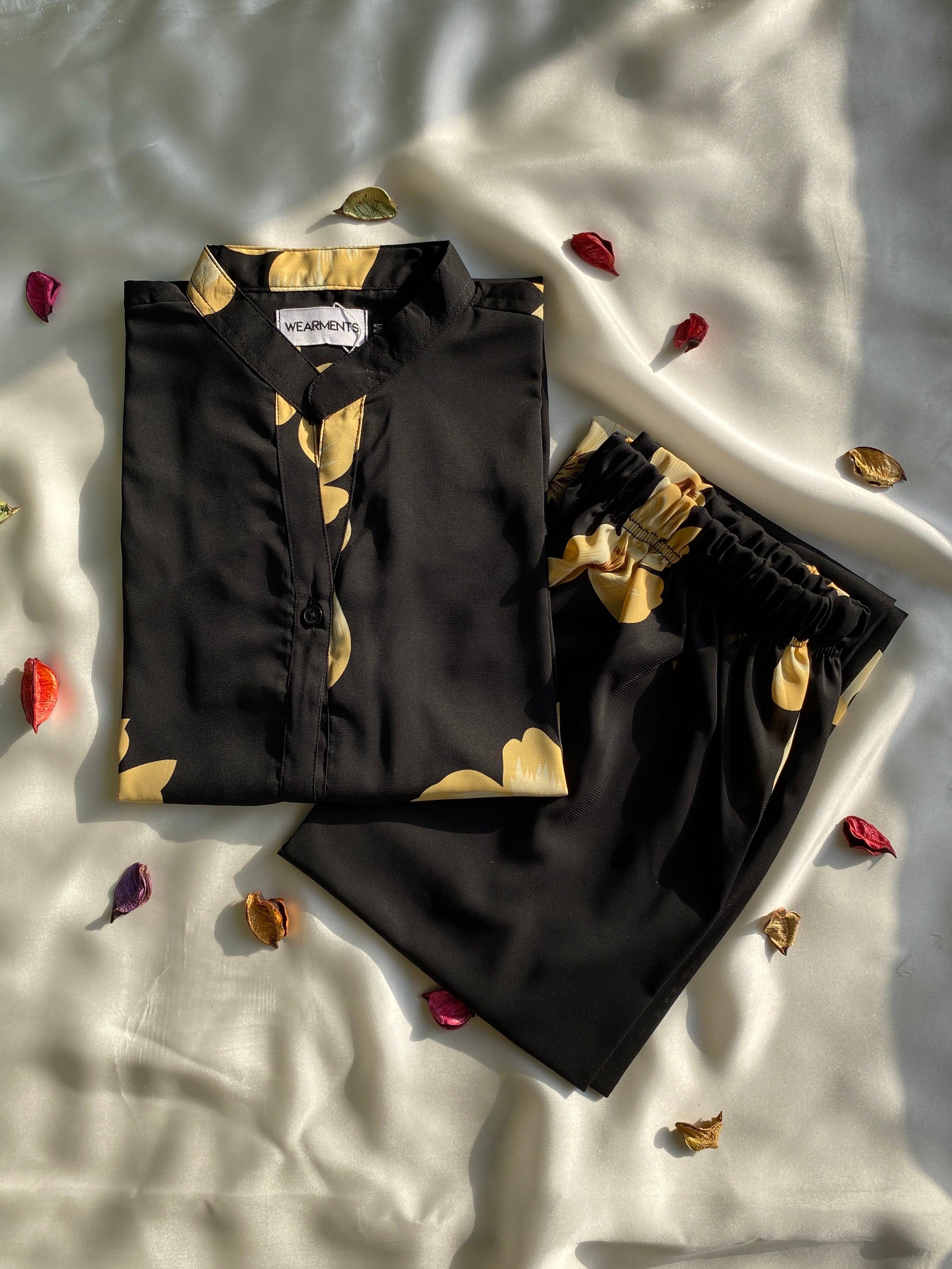 Black Botanical Print Winter Crepe Co-Ord Set (Copy)