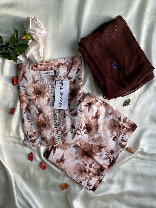 Mocha Bloom 3PC Summer Lawn Suit