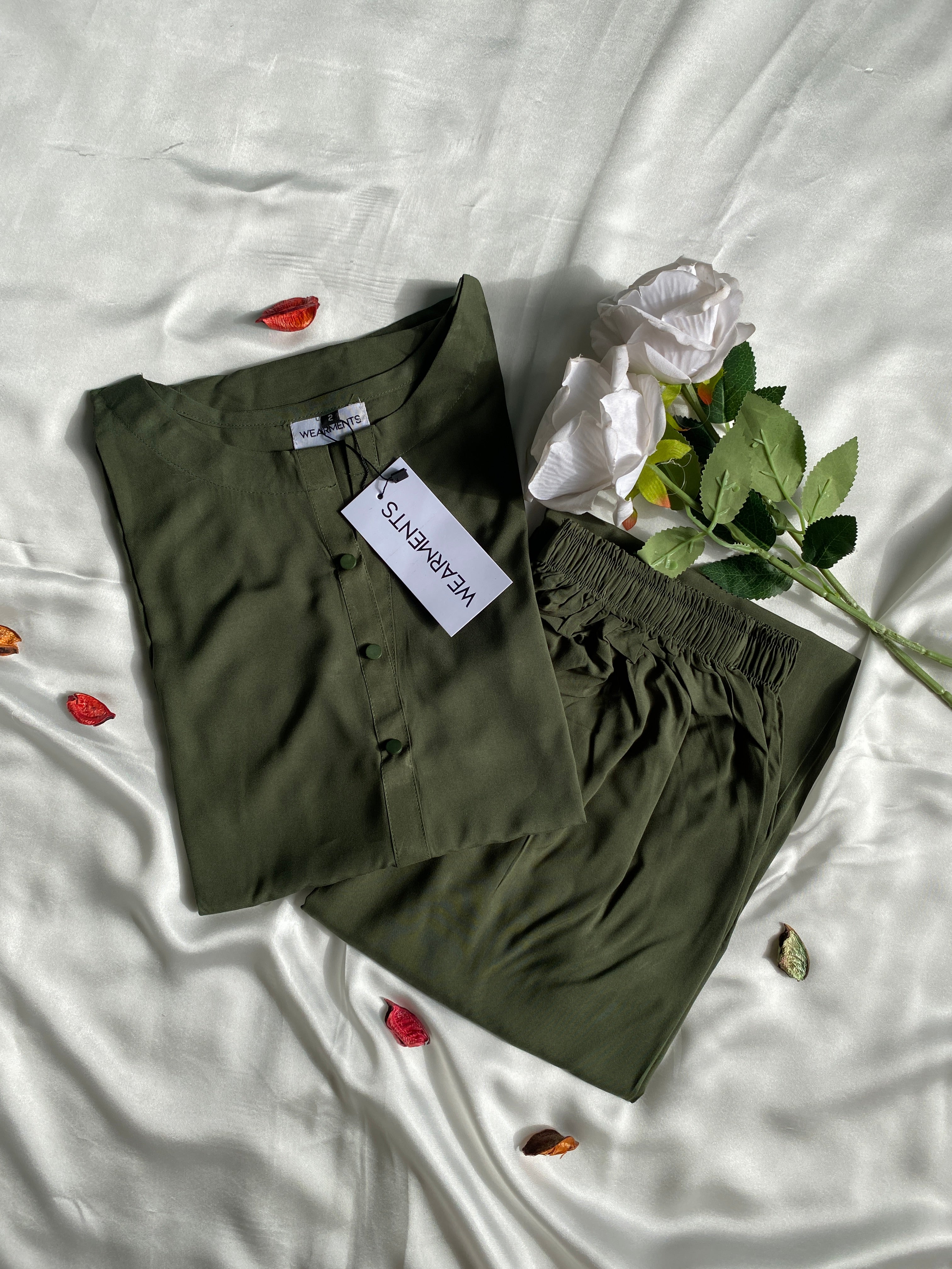 Olive Green Premium Summer Linen Co-Ord Set