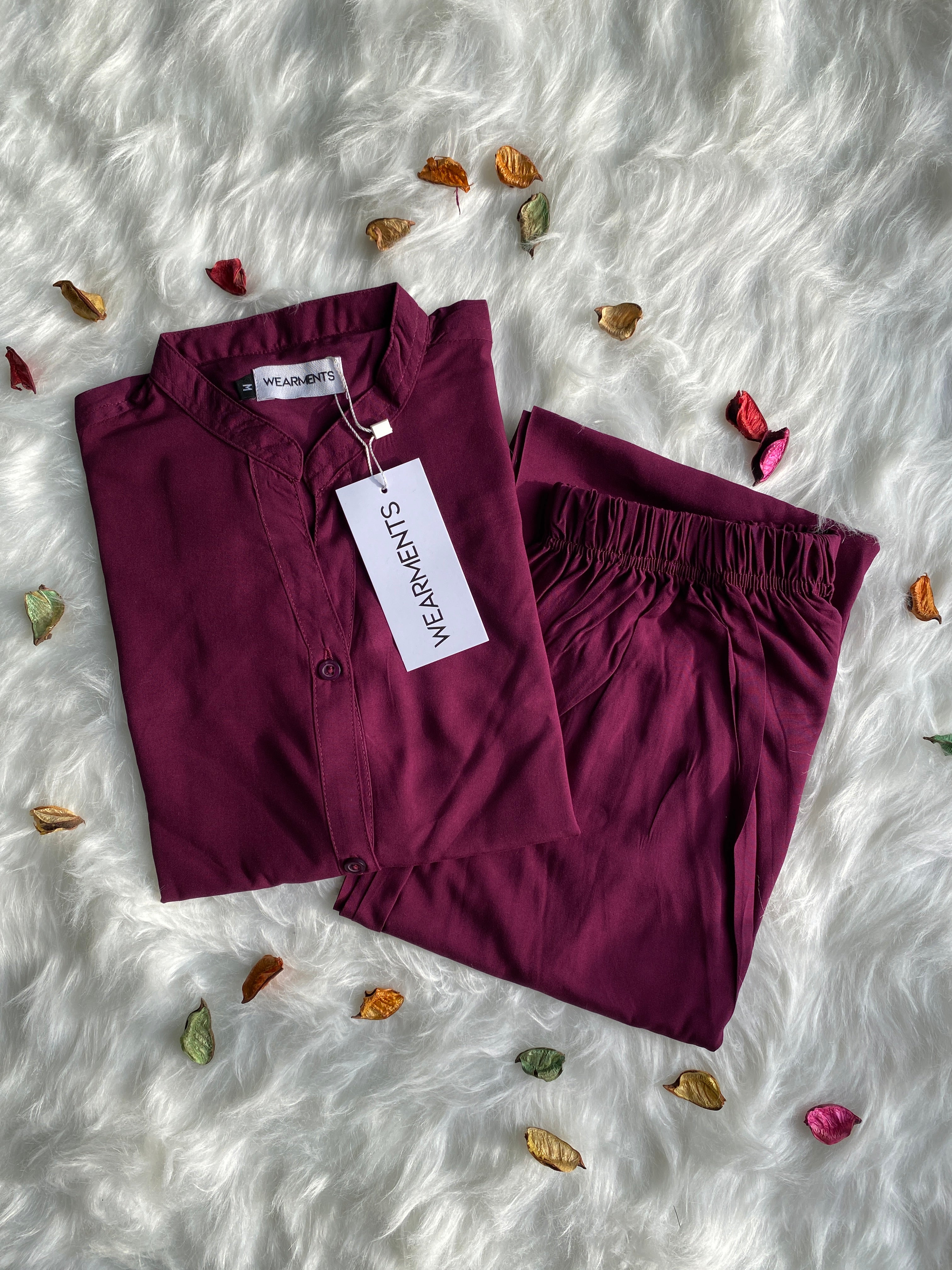 Burgundy – Premium Solid 2PC Co-Ord Set