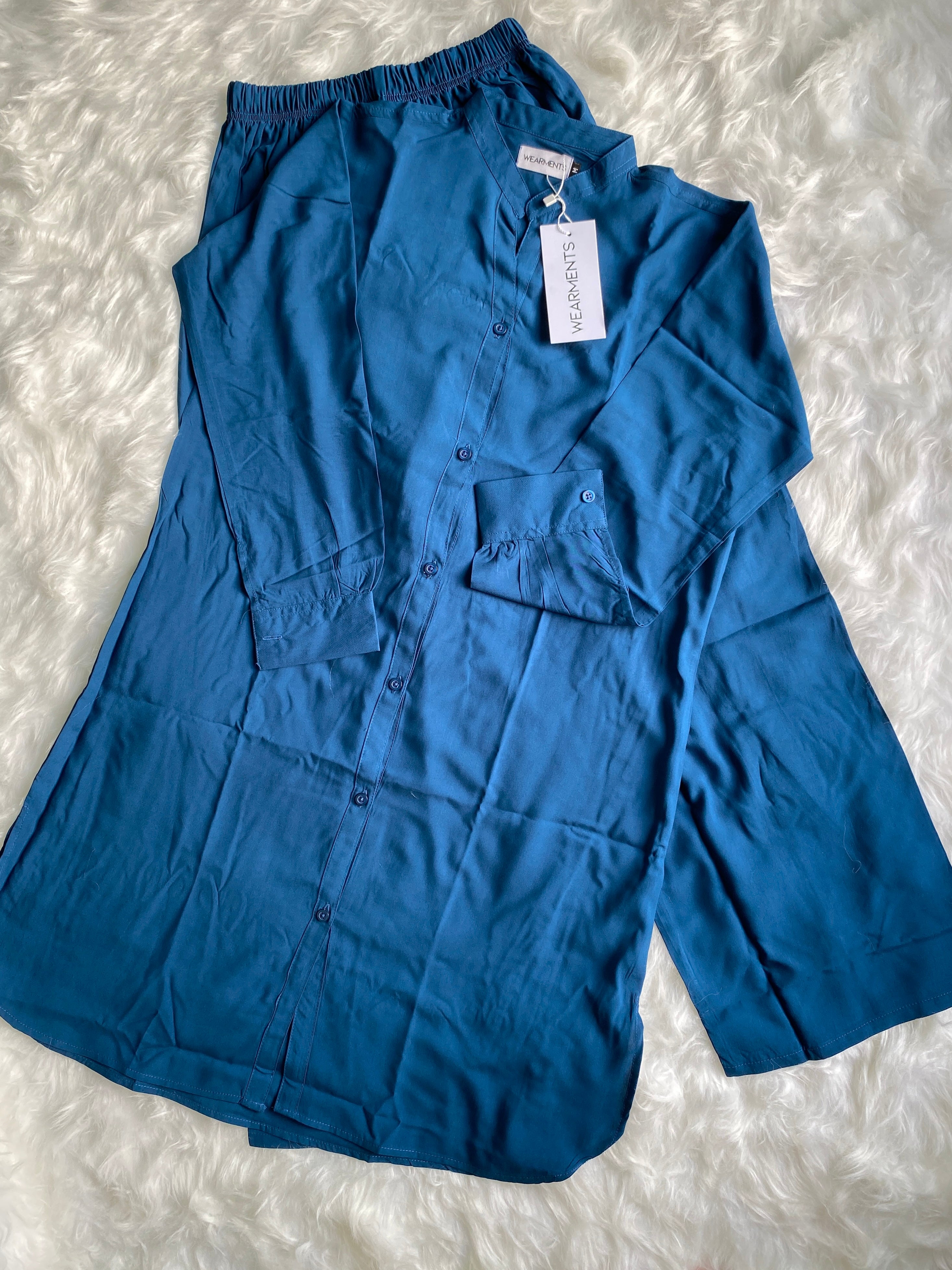 Ocean Blue – Premium Solid 2PC Co-Ord Set
