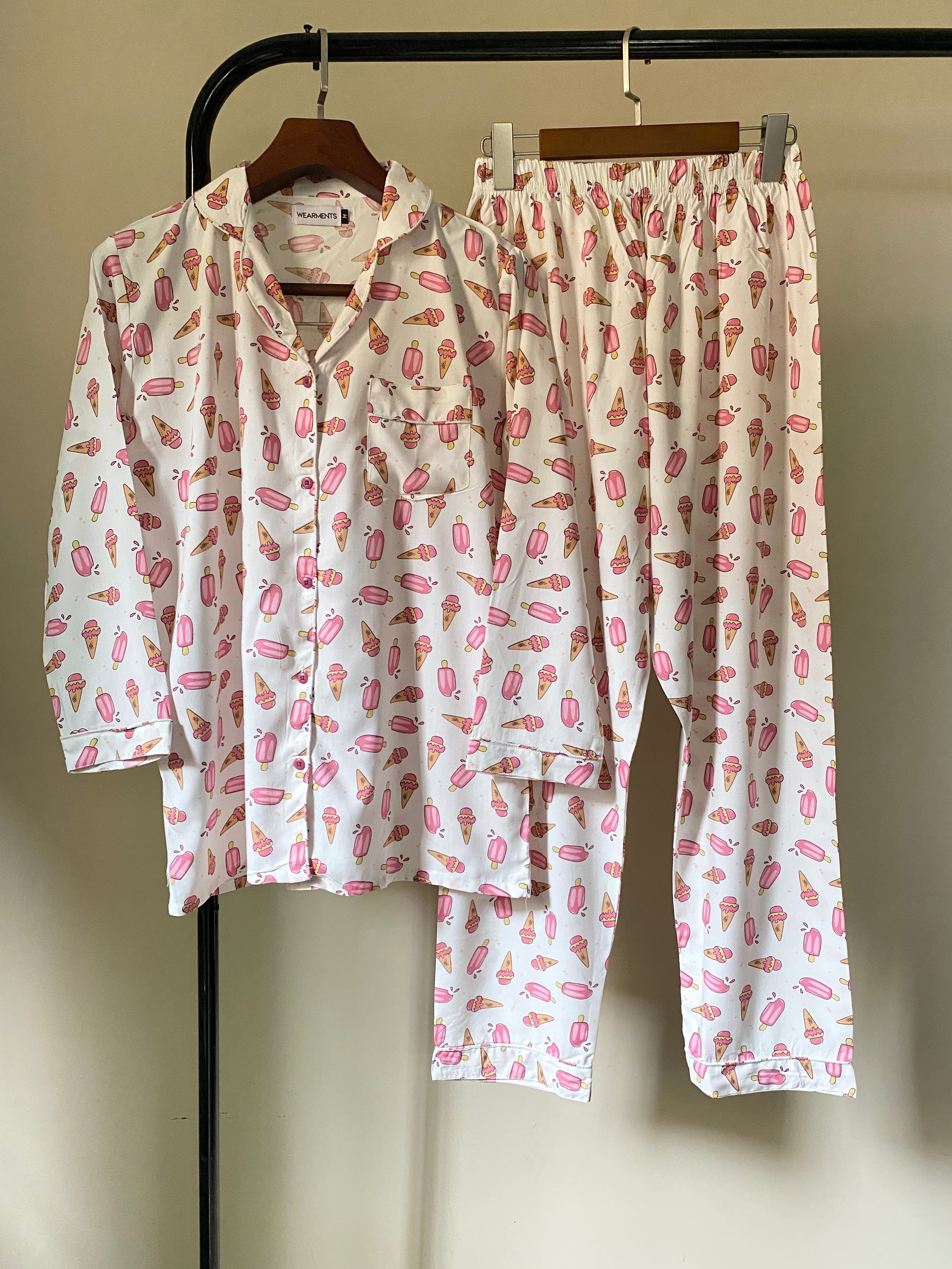 🍦 Pink Ice Cream Print Night Suit