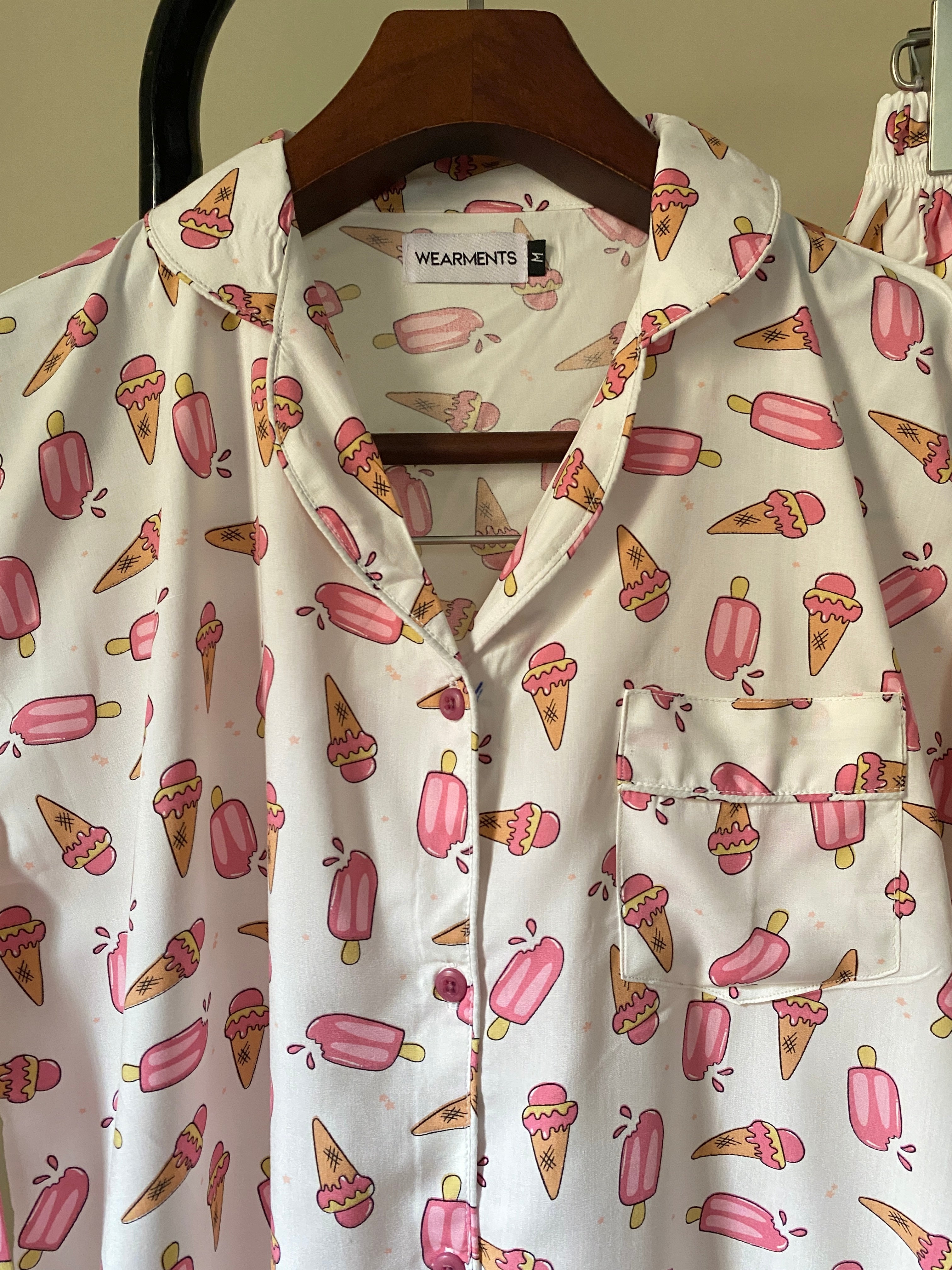 🍦 Pink Ice Cream Print Night Suit