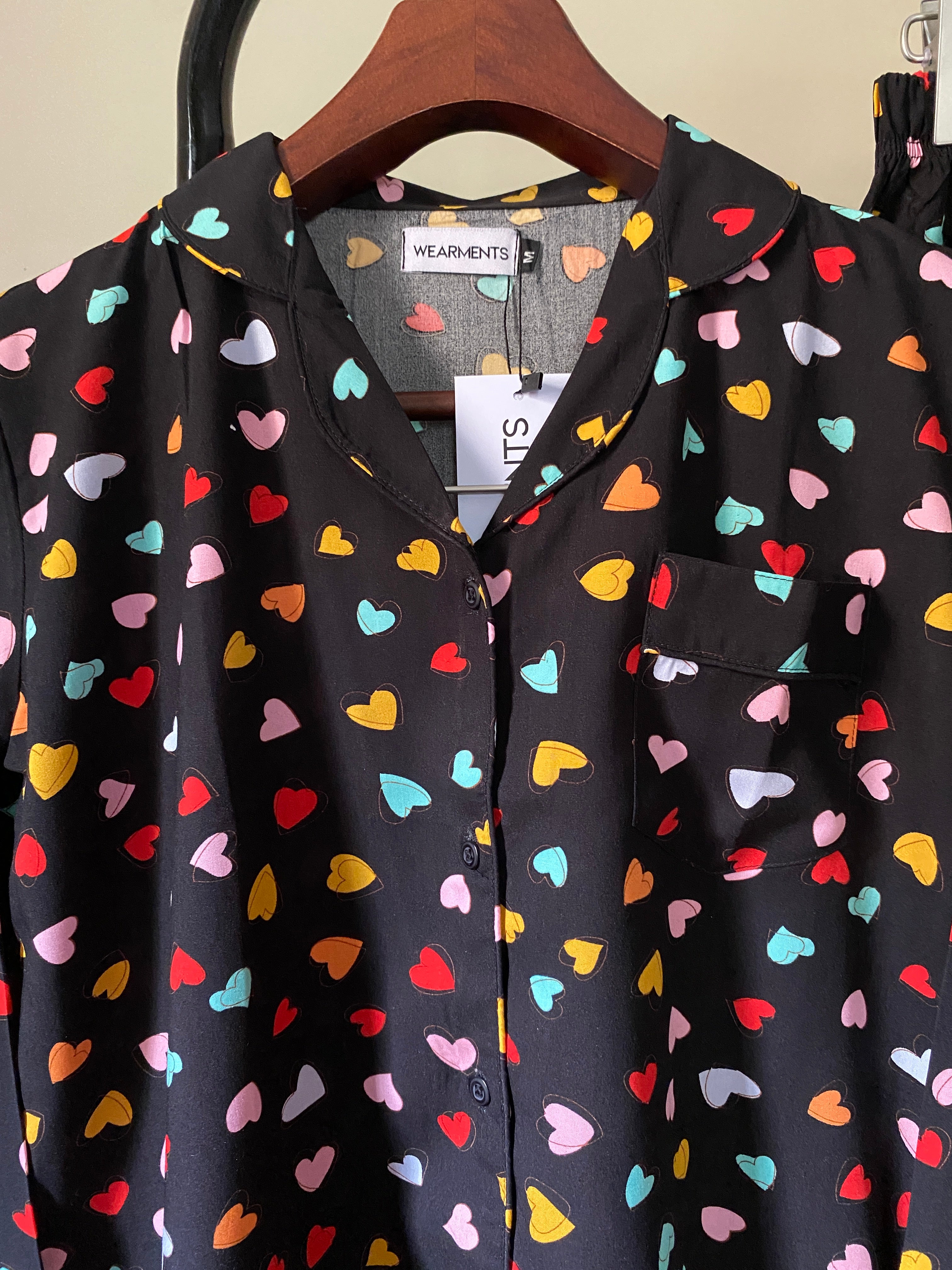 Colorful Hearts Black Night Suit