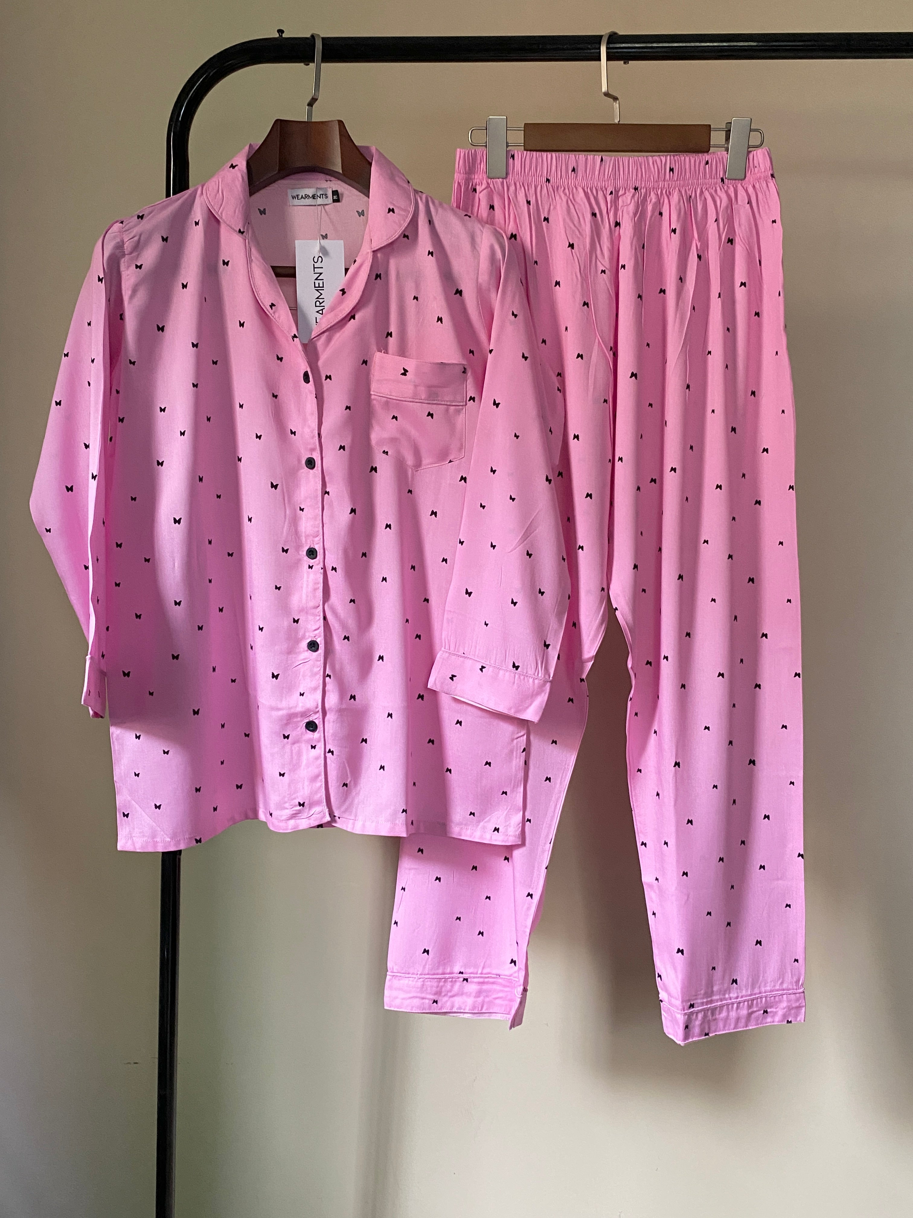 Pink Butterfly Dream Premium Linen Night Suit