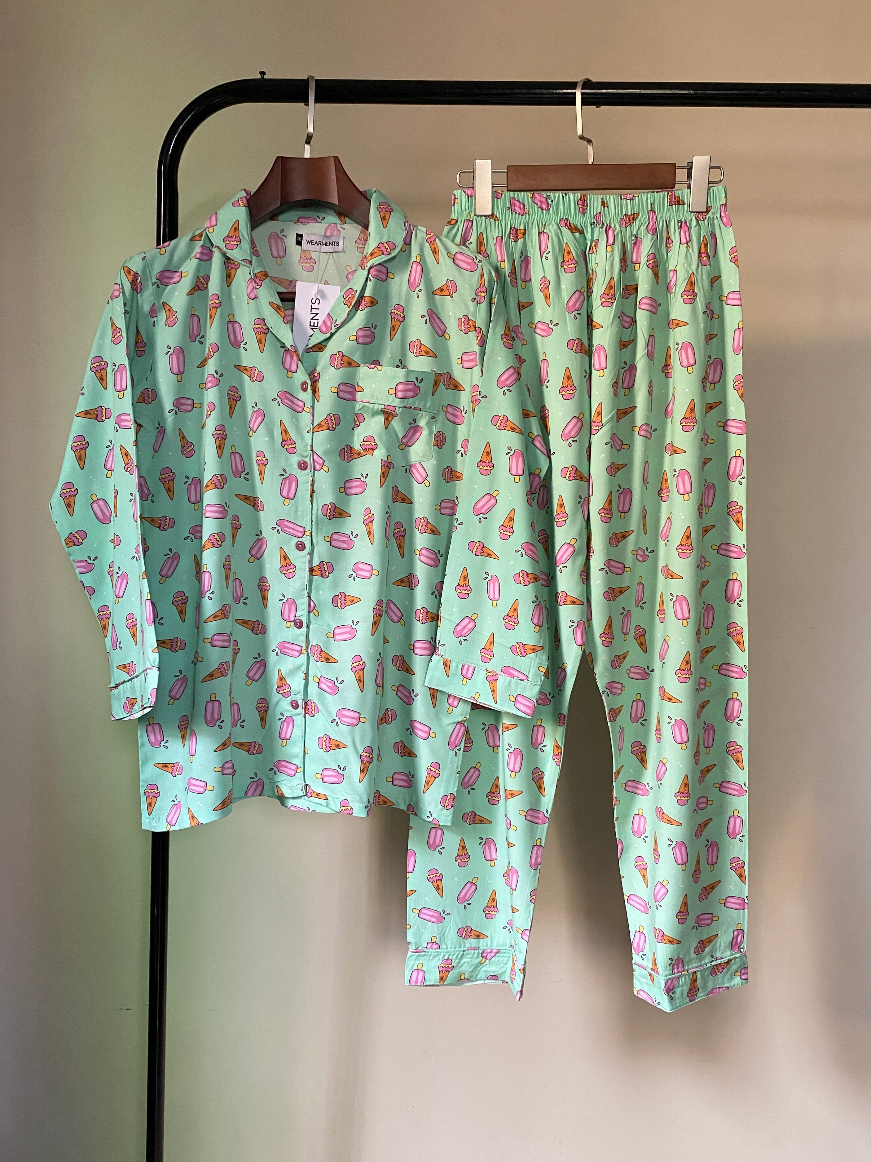 Mint Ice Cream Print — Premium Linen Night Suit