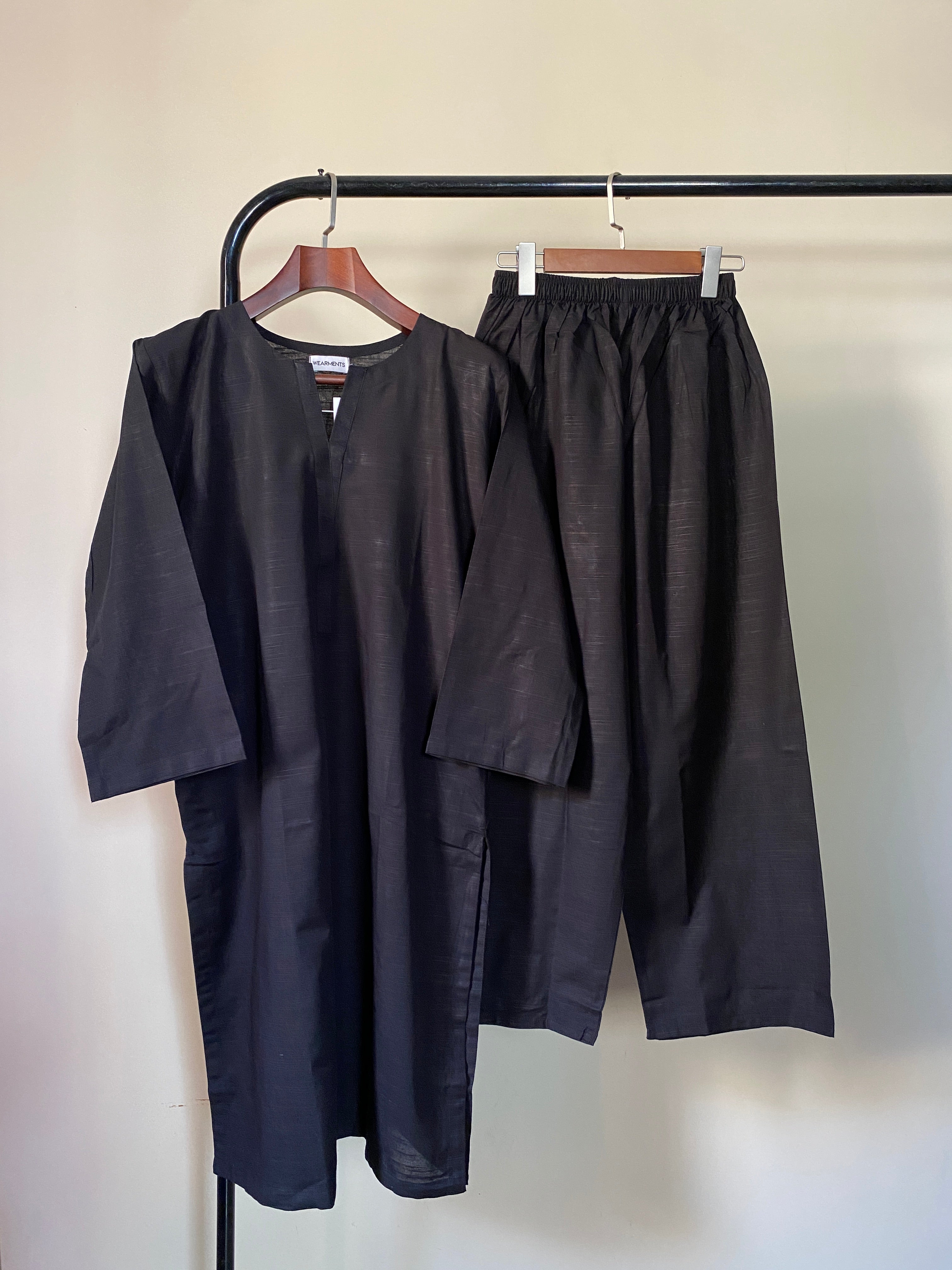 Premium Jet Black Slub Khaddar 2-Piece Set