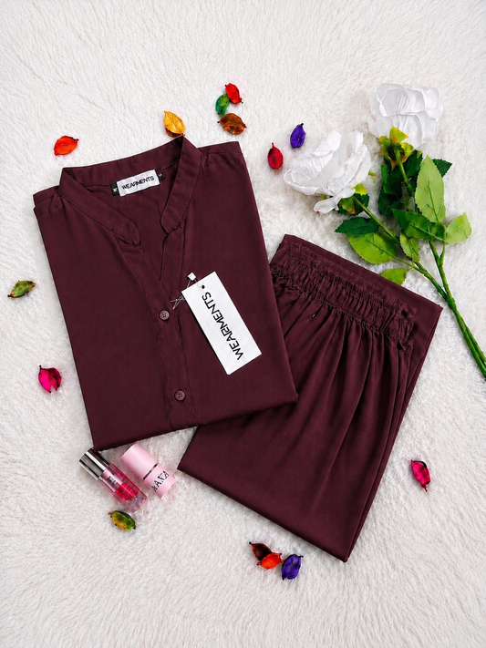 Burgundy – Premium Solid 2PC Co-Ord Set
