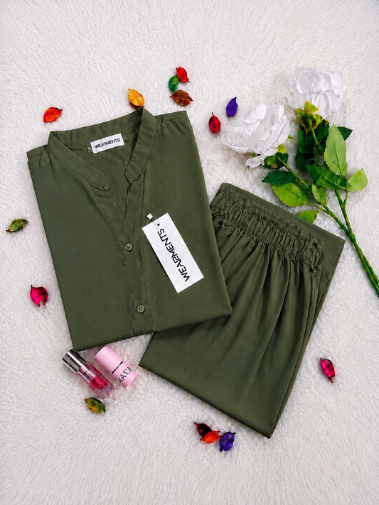 Olive Green– Premium Solid 2PC Co-Ord Set