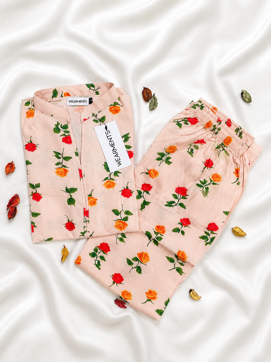 Peach Rose Bloom 2PC Linen Set