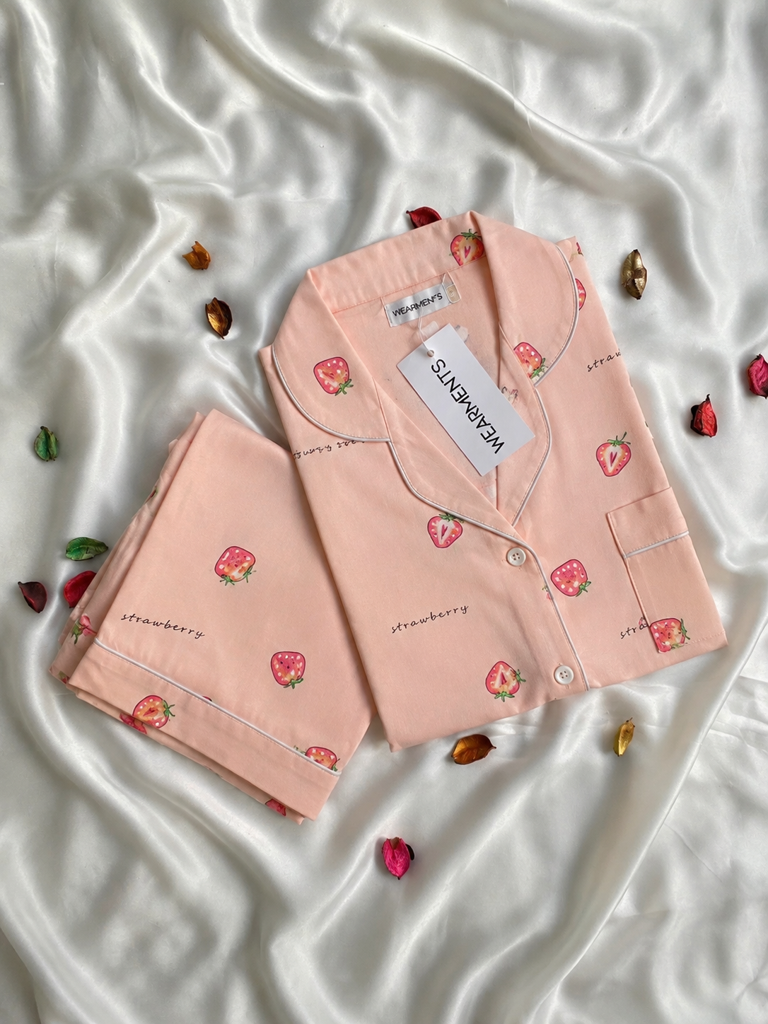 Strawberry Print Premium Linen Night Suit