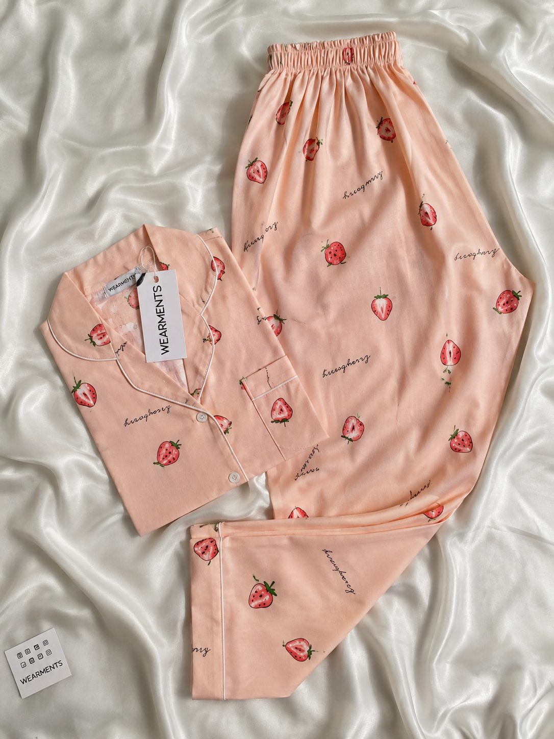 Strawberry Print Premium Linen Night Suit