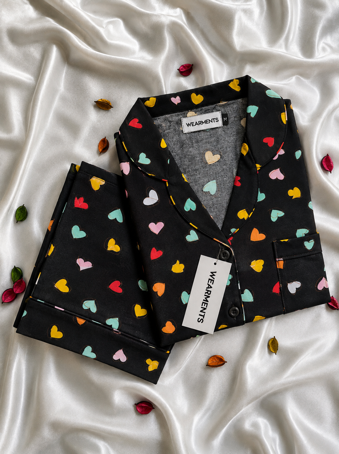 Colorful Hearts Black Night Suit