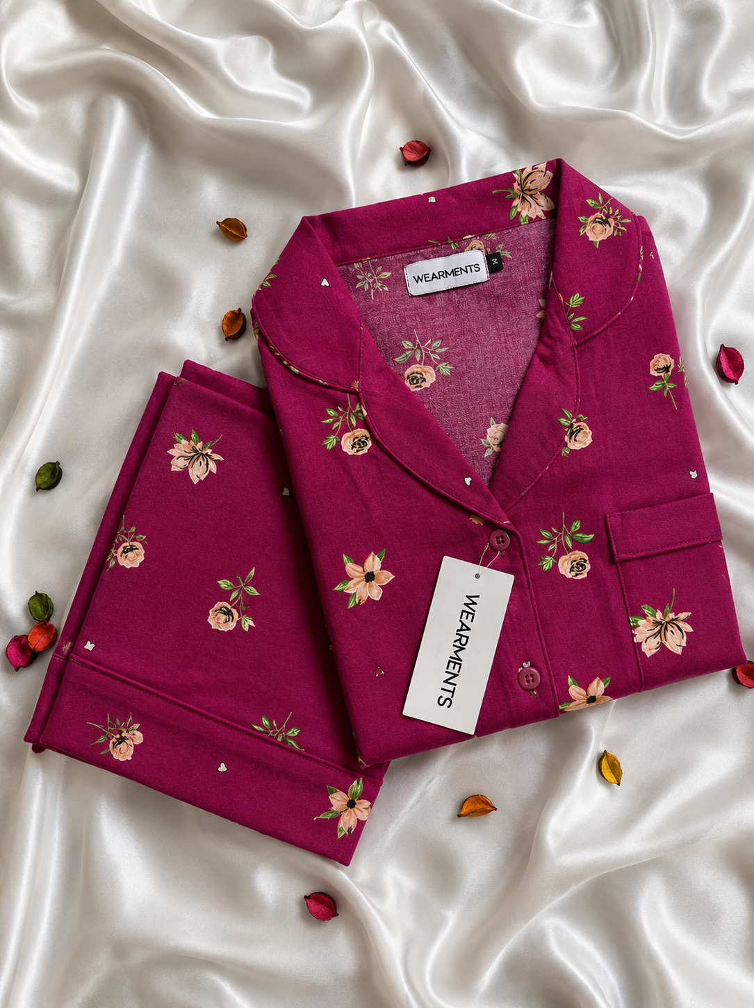 Floral Magenta Night Suit