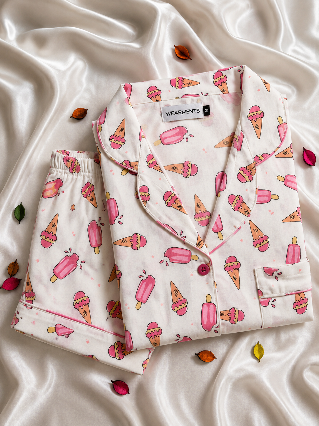 🍦 Pink Ice Cream Print Night Suit