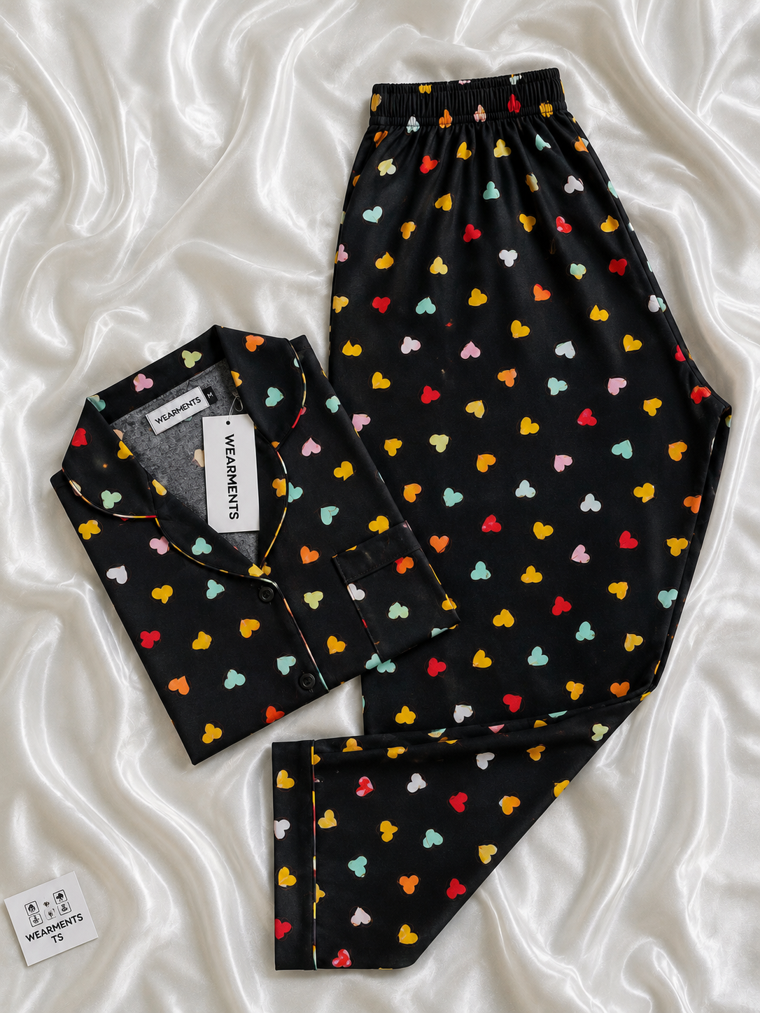 Colorful Hearts Black Night Suit