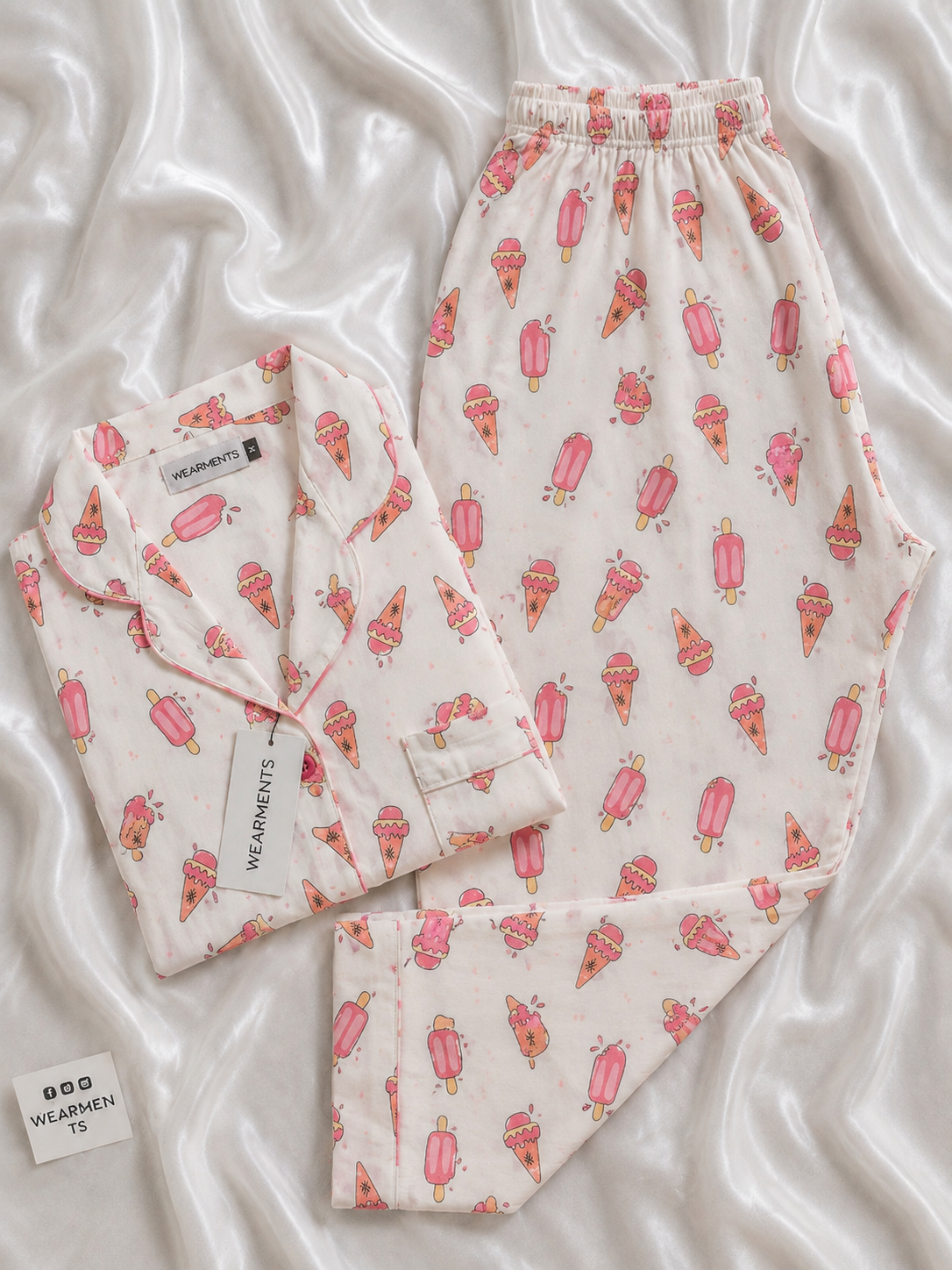 🍦 Pink Ice Cream Print Night Suit
