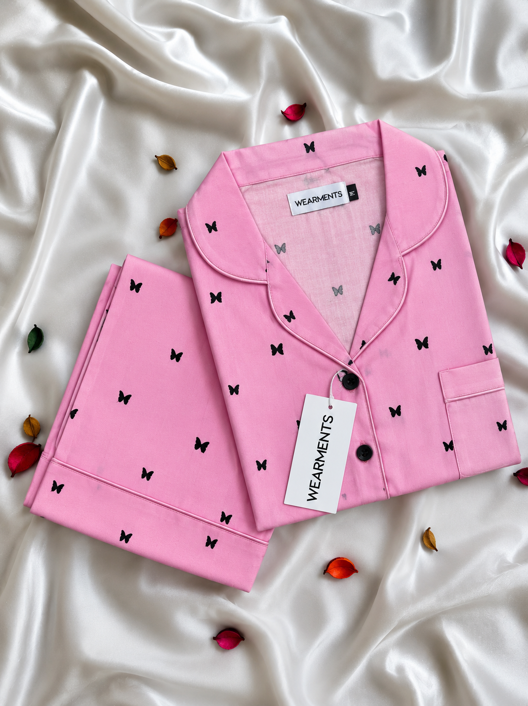 Pink Butterfly Dream Premium Linen Night Suit