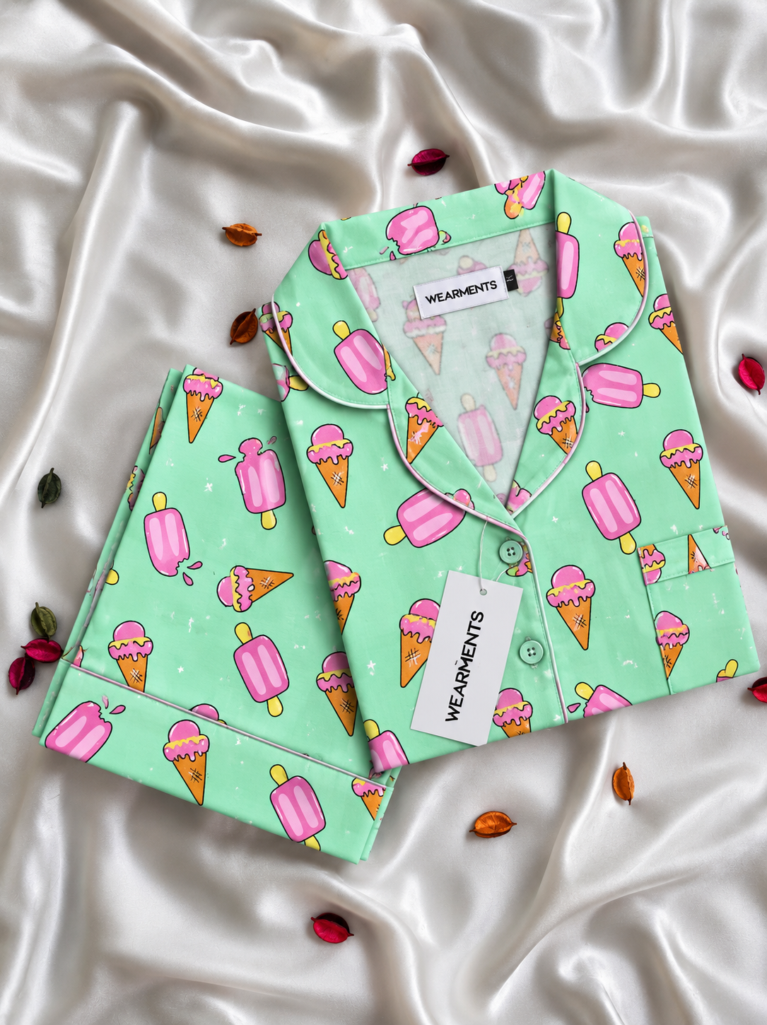 Mint Ice Cream Print — Premium Linen Night Suit