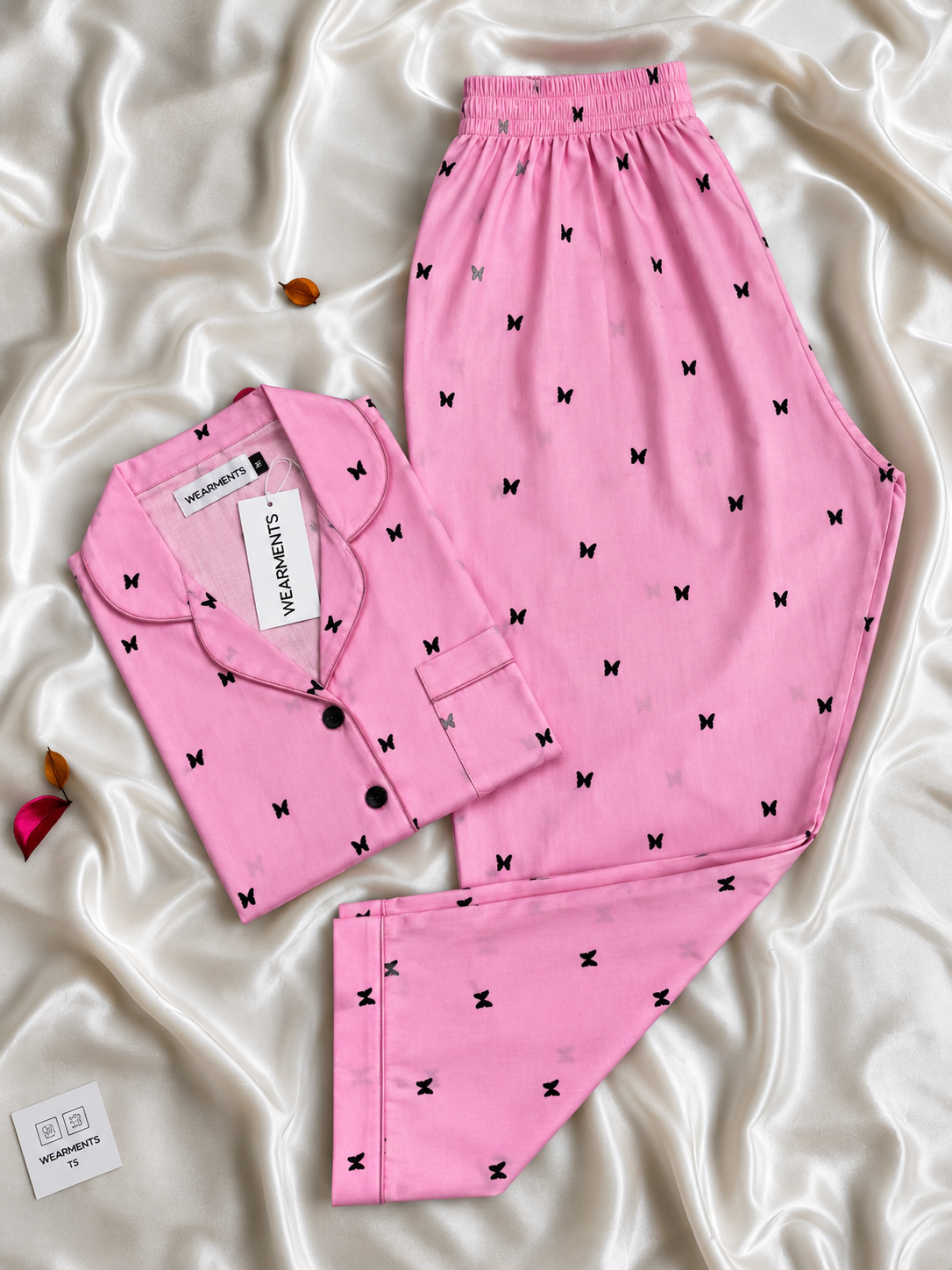 Pink Butterfly Dream Premium Linen Night Suit