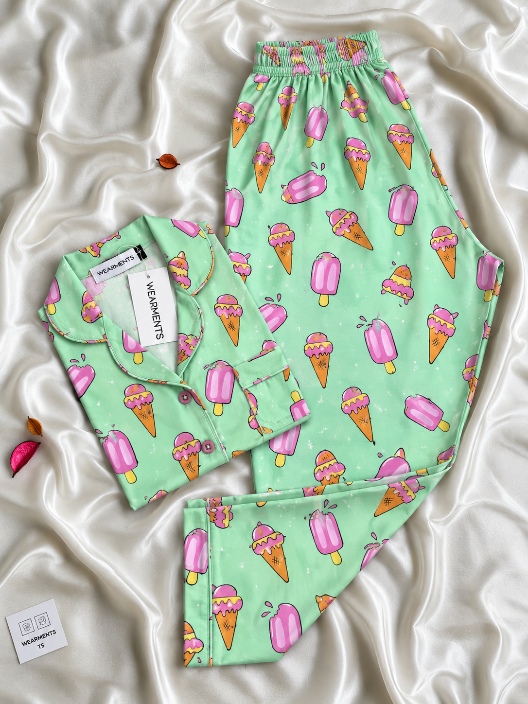 Mint Ice Cream Print — Premium Linen Night Suit