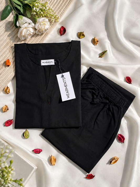 Premium Jet Black Slub Khaddar 2-Piece Set