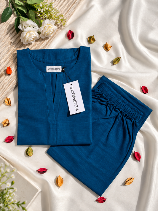 Premium Deep Teal Slub Khaddar 2-Piece Set