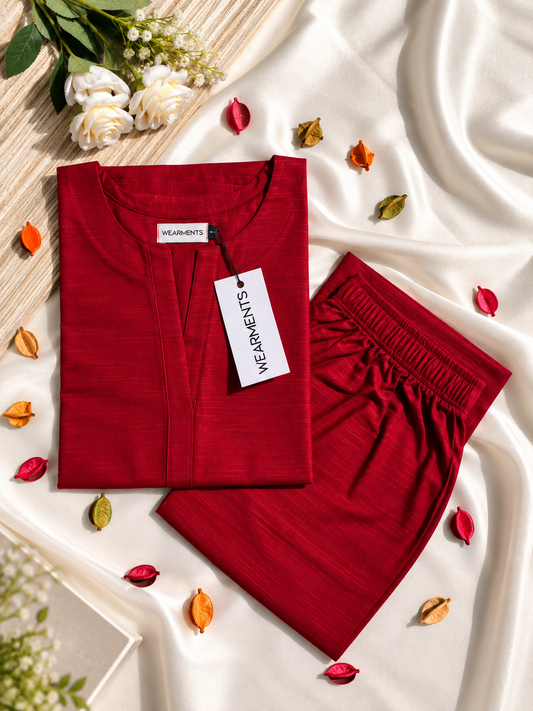 Premium Classic Red Slub Khaddar 2-Piece Set