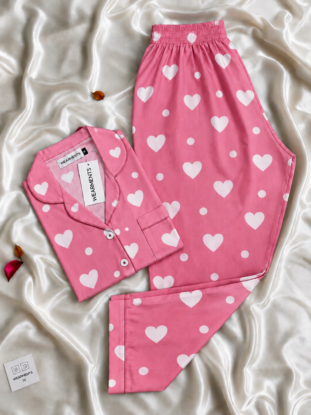 Hearts Print Premium Linen Night Suit