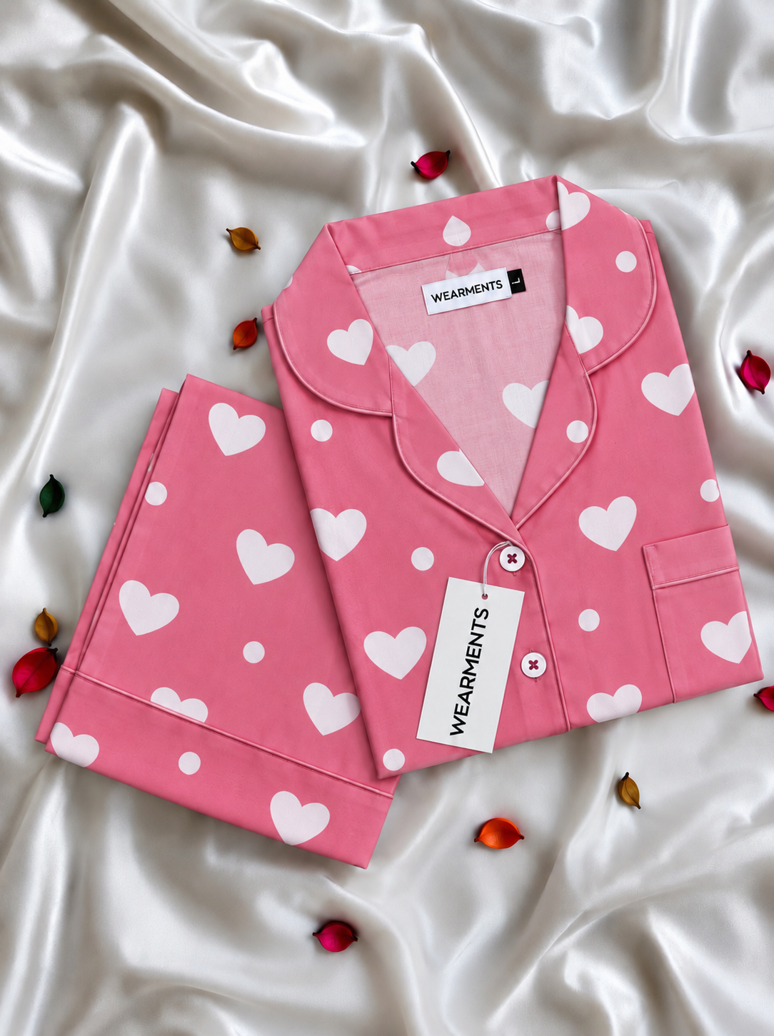 Hearts Print Premium Linen Night Suit