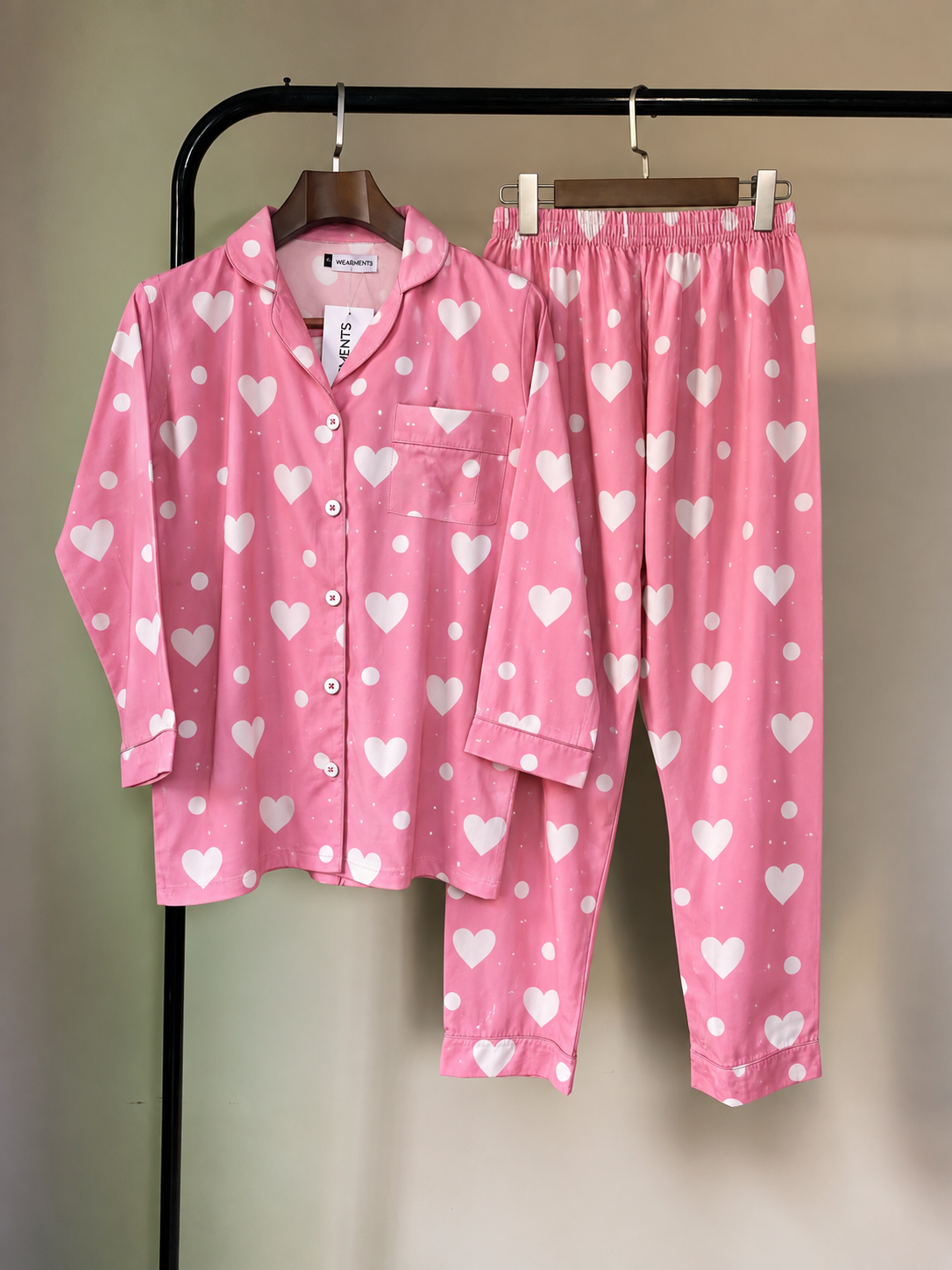 Hearts Print Premium Linen Night Suit