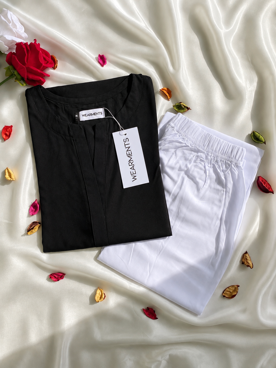 Jet Black Long Shirt with White Palazzo – Linen 2PC