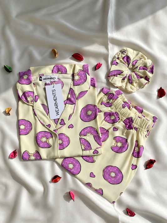 Purple Donut –  Linen Night Suit