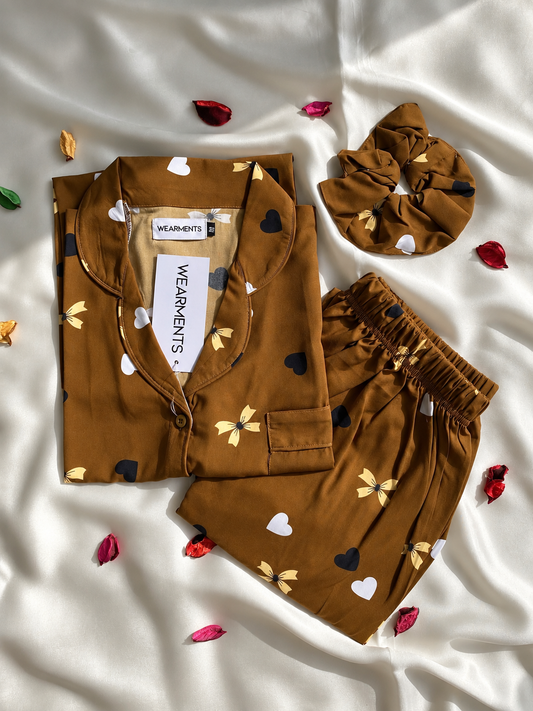 Cocoa Hearts – Summer Linen Night Suit