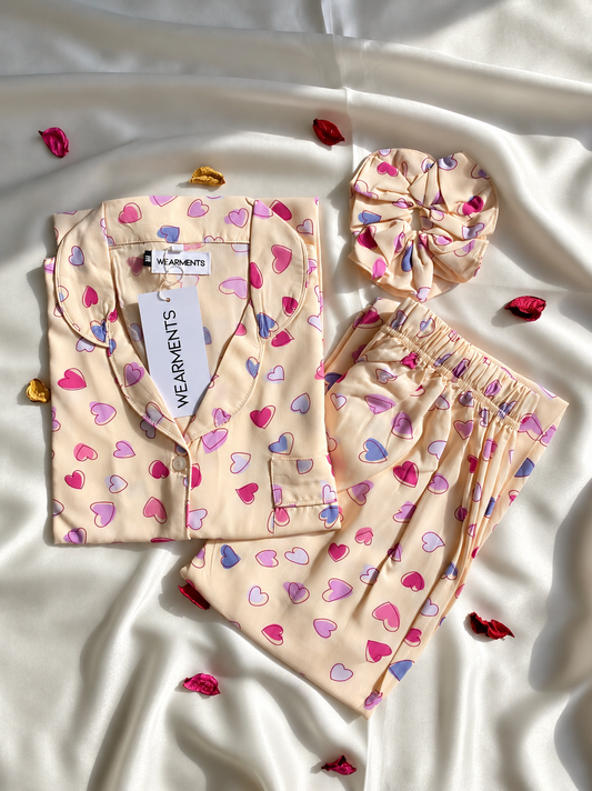 Lavender Hearts Night Suit