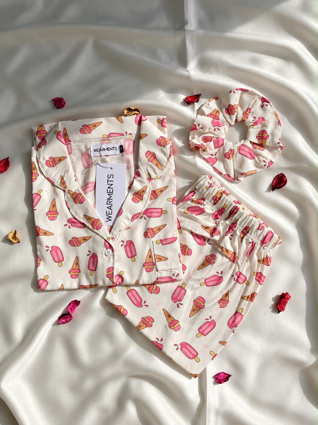 🍦 Pink Ice Cream Print Night Suit