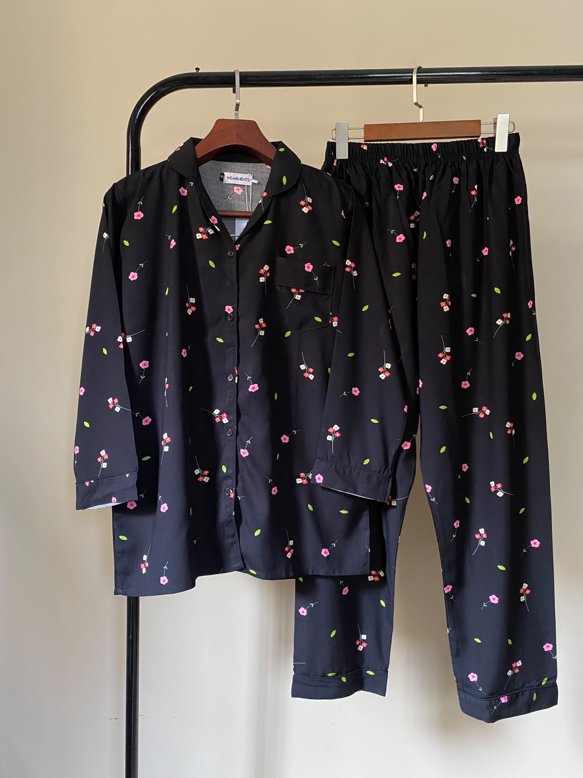 Black Floral Night PJ Set