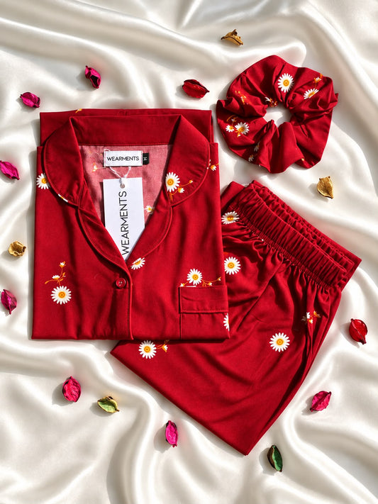 Red Daisy Night PJ Set
