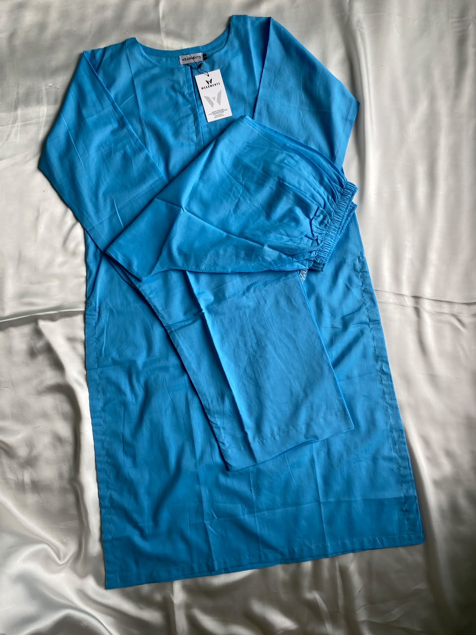 Sky Blue Solid Seamless 2 Piece Suit